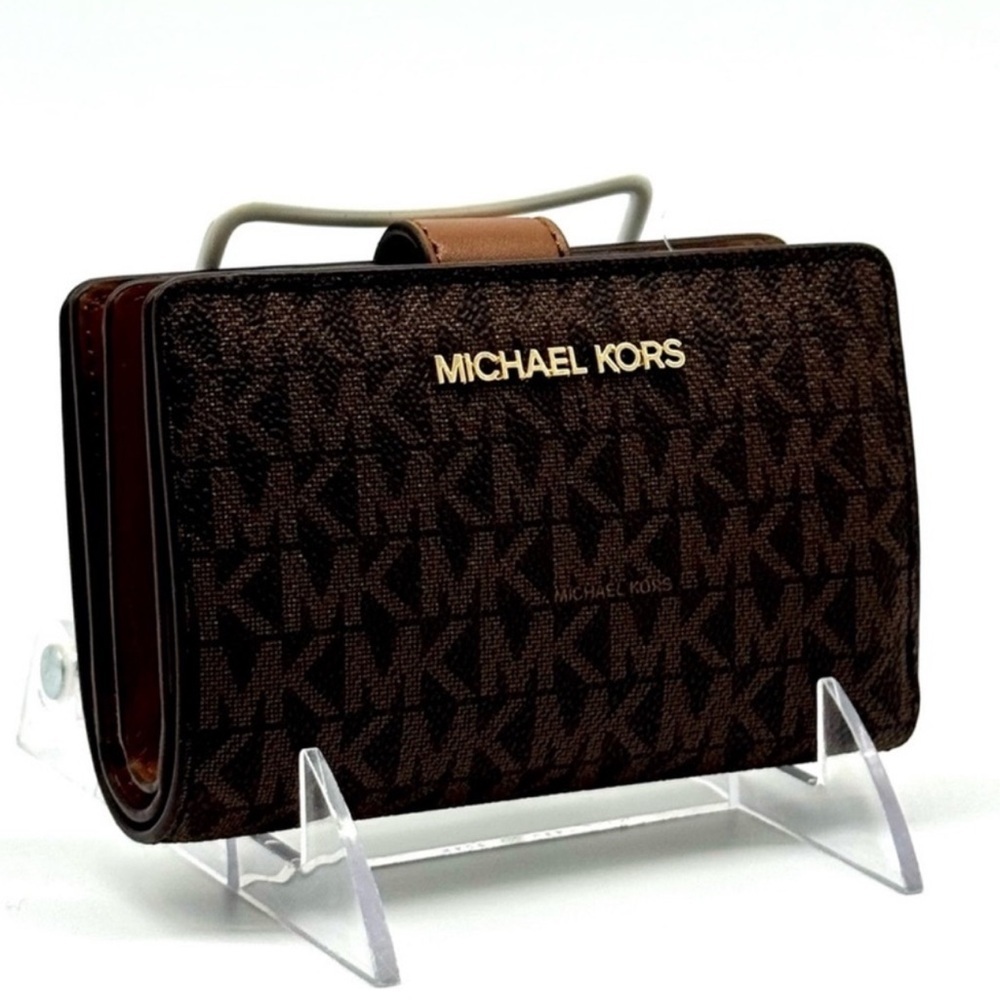 Michael Kors Medium Jet Set Travel Zip Chain Bifold Wallet - Brown Signature